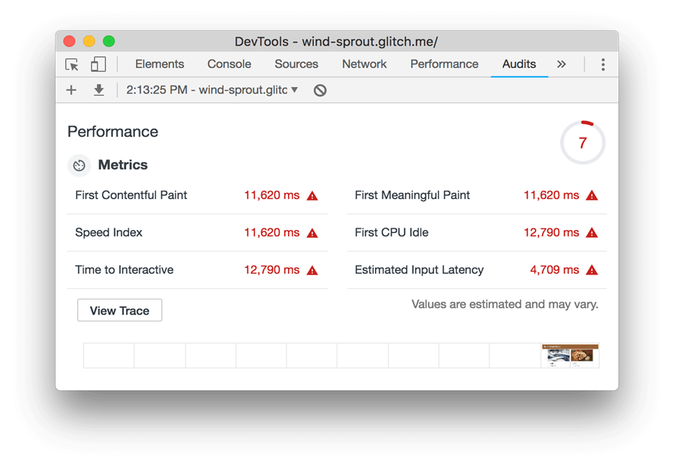Chrome Geliştirici Araçları Audits Performance
