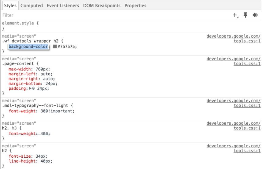 Chrome Geliştirici Araçları Css güncelleme