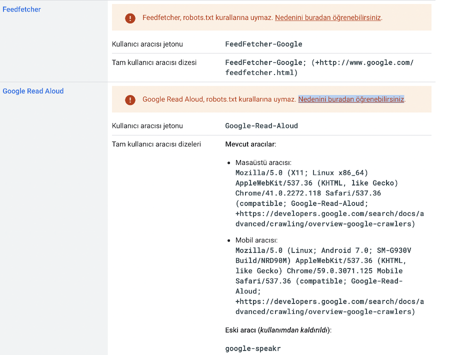 robots-user-agent-listesi